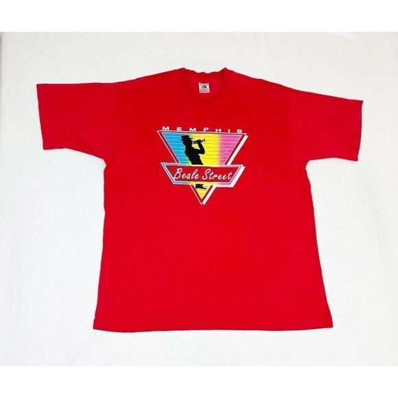Vintage 90s Beale Street Memphis T-Shirt Red XL Tourist Blues Music Single Stitc - Picture 2 of 9